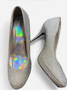 Silver Slipper Sparkle Heels – Silver Glitter Pumps